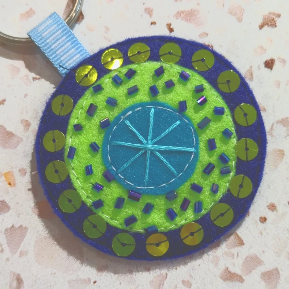 Kindness Matters Medallion Key Fob Handmade Sequins Beads Felt Embroidery |New#3
